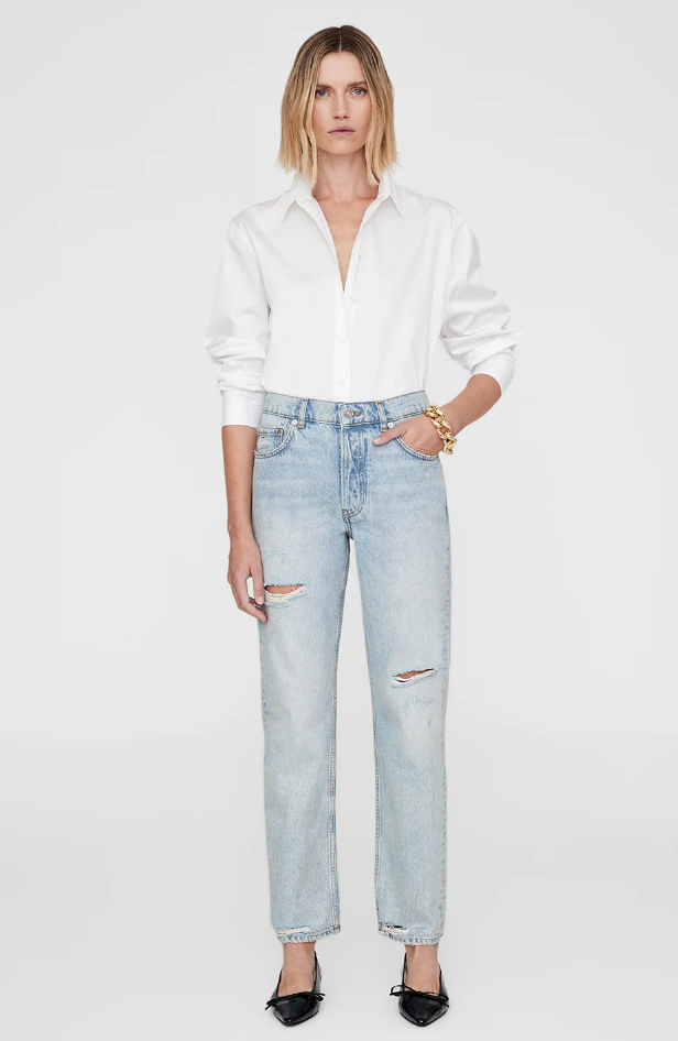 Anine Bing - Kate Jean in Destructed Bleached Blue Denim