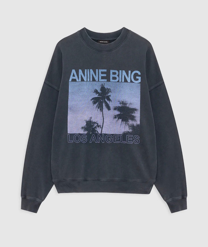 ANINE BING - Miles Sweatshirt Palms in Washed Grey Graphic Sweatshirt