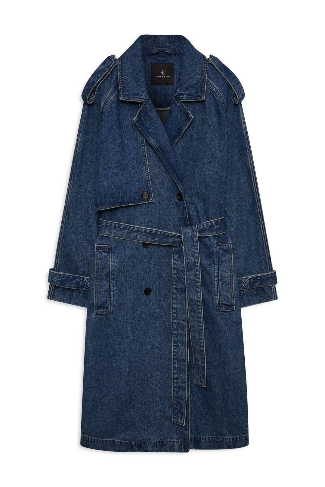 ANINE BING - Rickie Maxi Trench in Cabana Blue Coats & Jackets