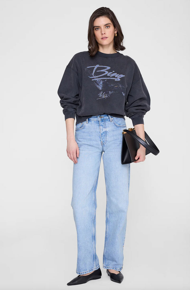 ANINE BING - Spencer Sweatshirt Eagle in Washed Black Sweatshirts