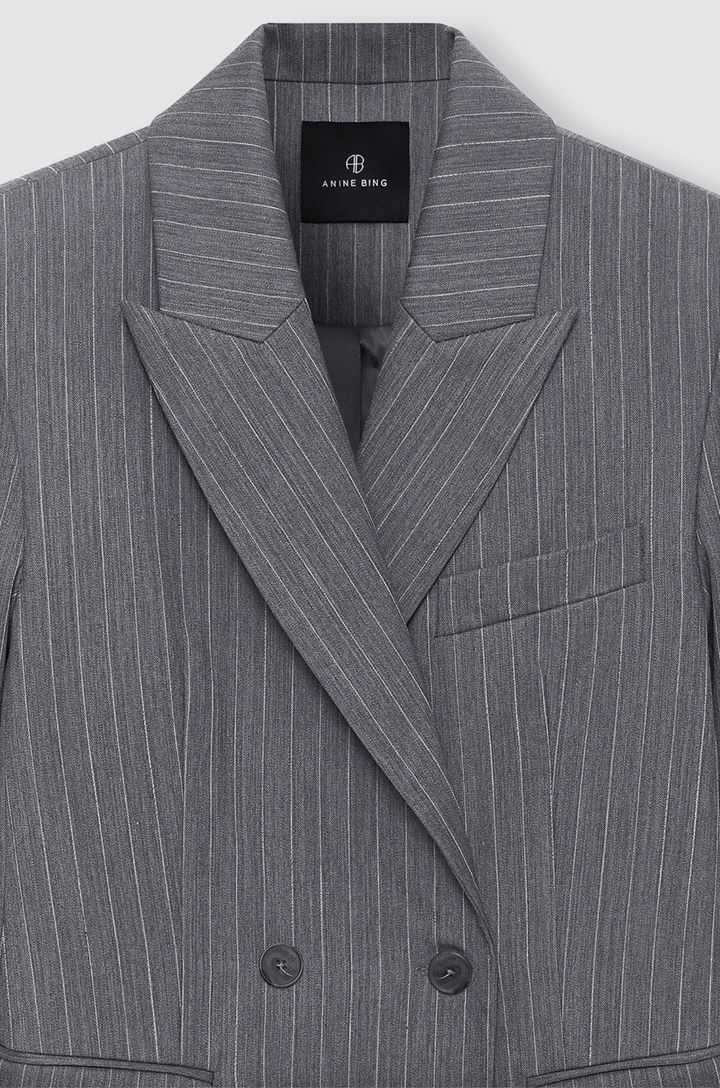 ANINE BING - Tiphaine Blazer in Light Grey Pinstripe Coats & Jackets