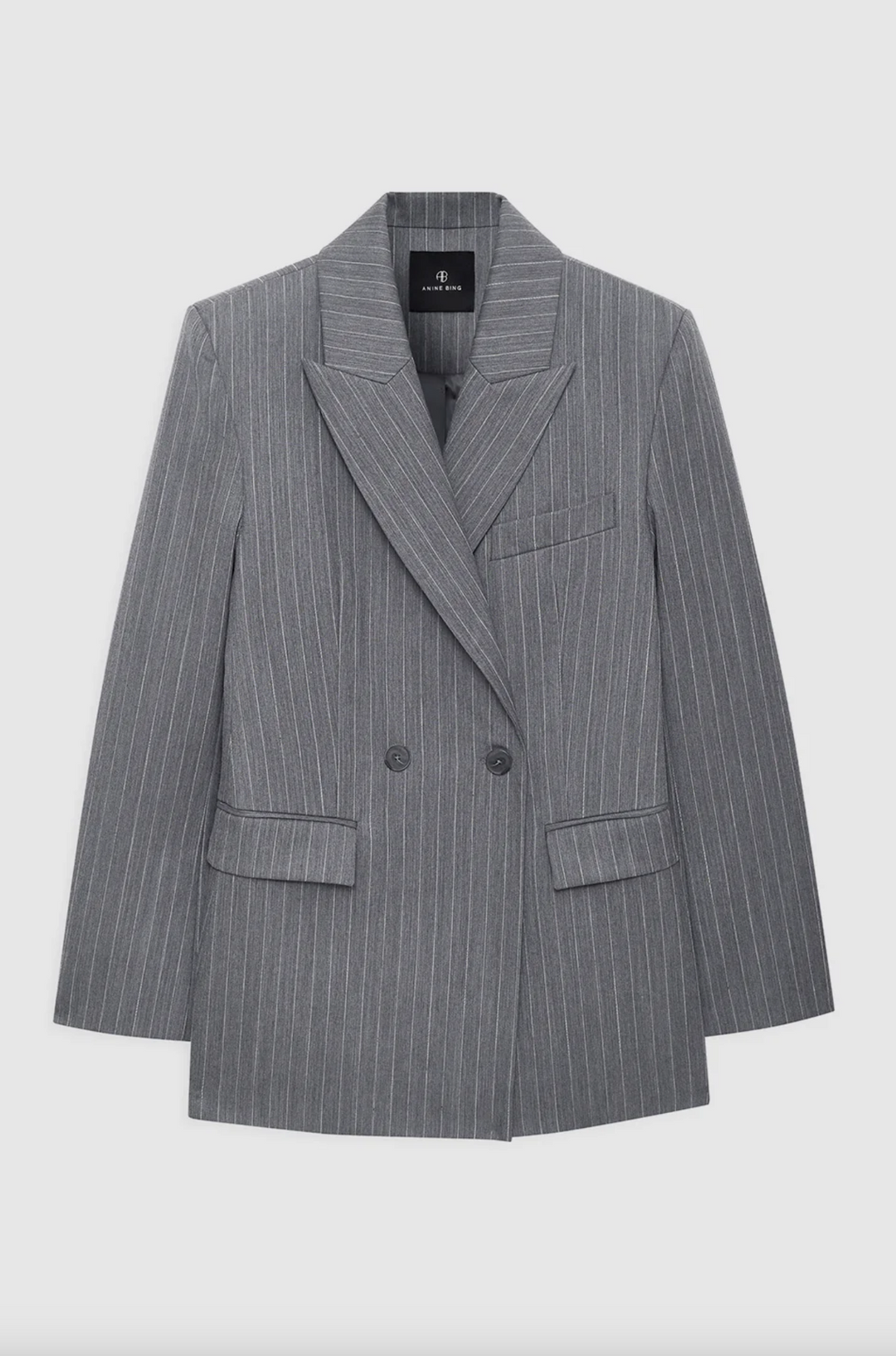 ANINE BING - Tiphaine Blazer in Light Grey Pinstripe Coats & Jackets