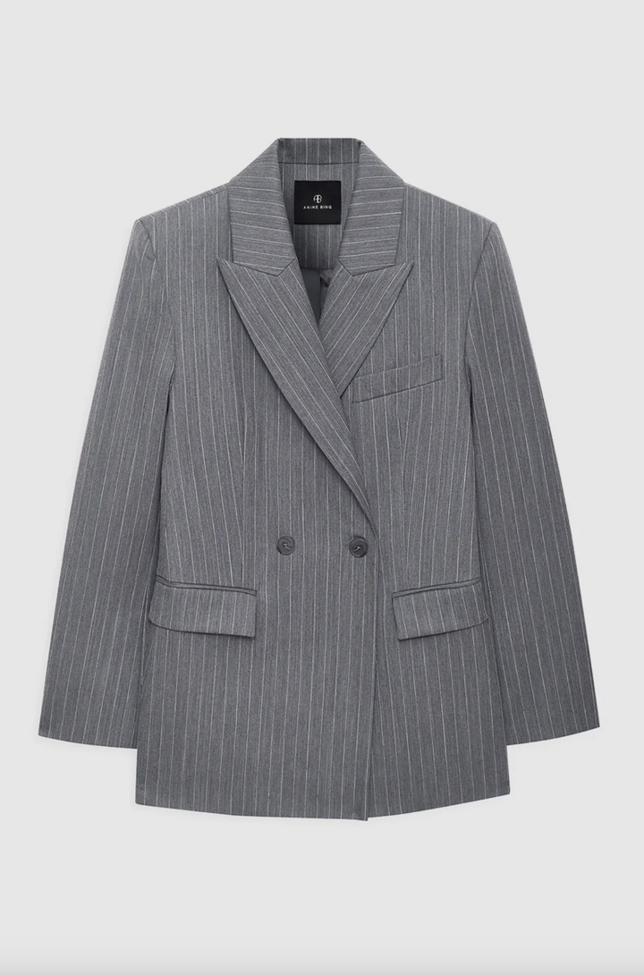 ANINE BING - Tiphaine Blazer in Light Grey Pinstripe Coats & Jackets