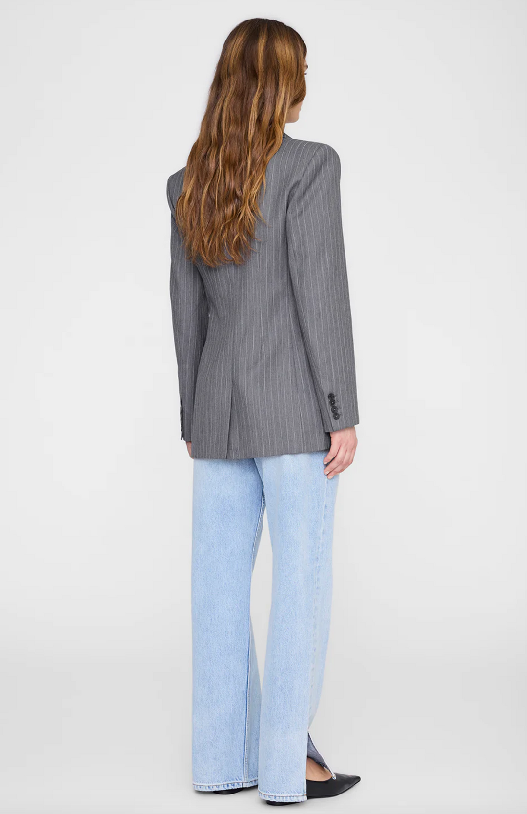ANINE BING - Tiphaine Blazer in Light Grey Pinstripe Coats & Jackets