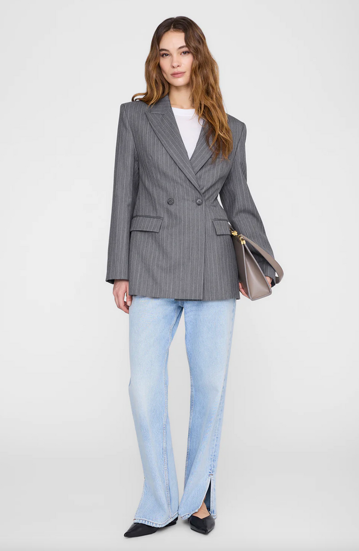 ANINE BING - Tiphaine Blazer in Light Grey Pinstripe Coats & Jackets