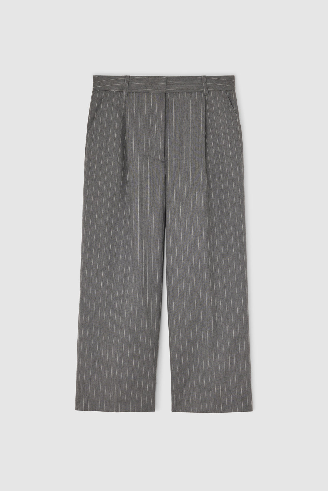 ANINE BING - Trent Cropped Trouser in Light Grey Pinstripe Trousers