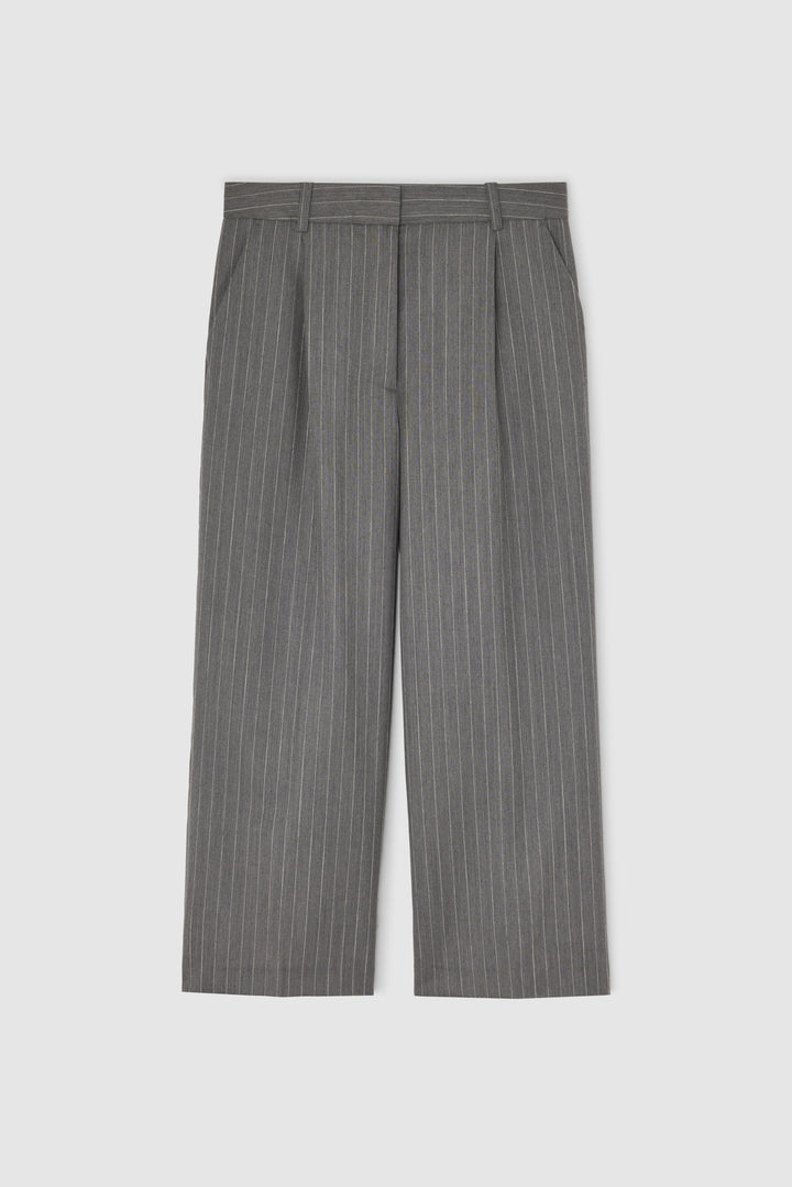 ANINE BING - Trent Cropped Trouser in Light Grey Pinstripe Trousers