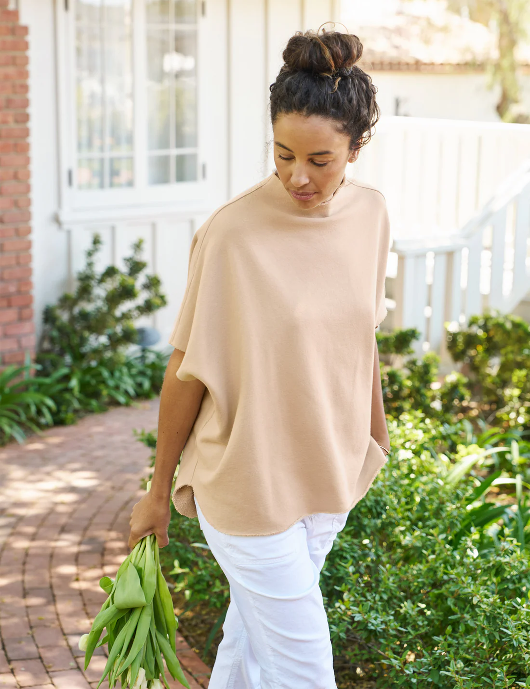Frank & Eileen - Audrey Funnel Neck Capelet in Sand