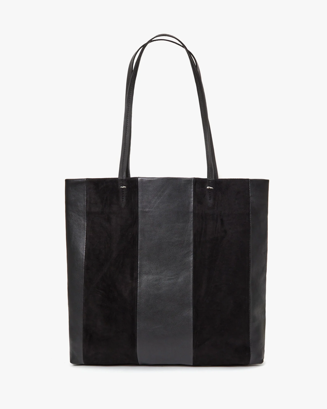 Clare V - Bande Tote in Black Suede & Nappa Patchwork