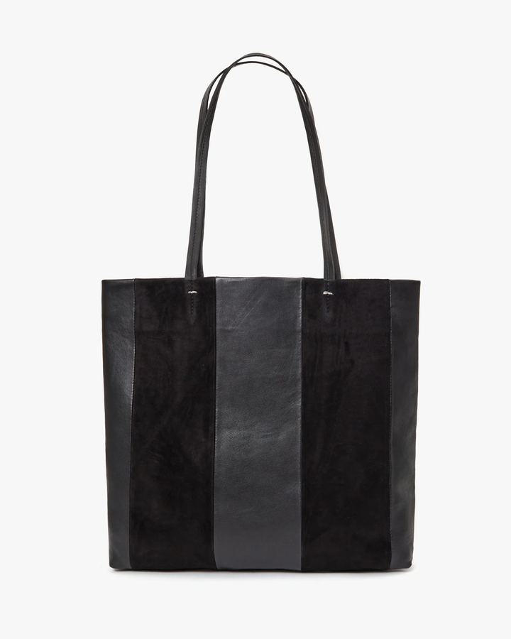 Clare V - Bande Tote in Black Suede & Nappa Patchwork