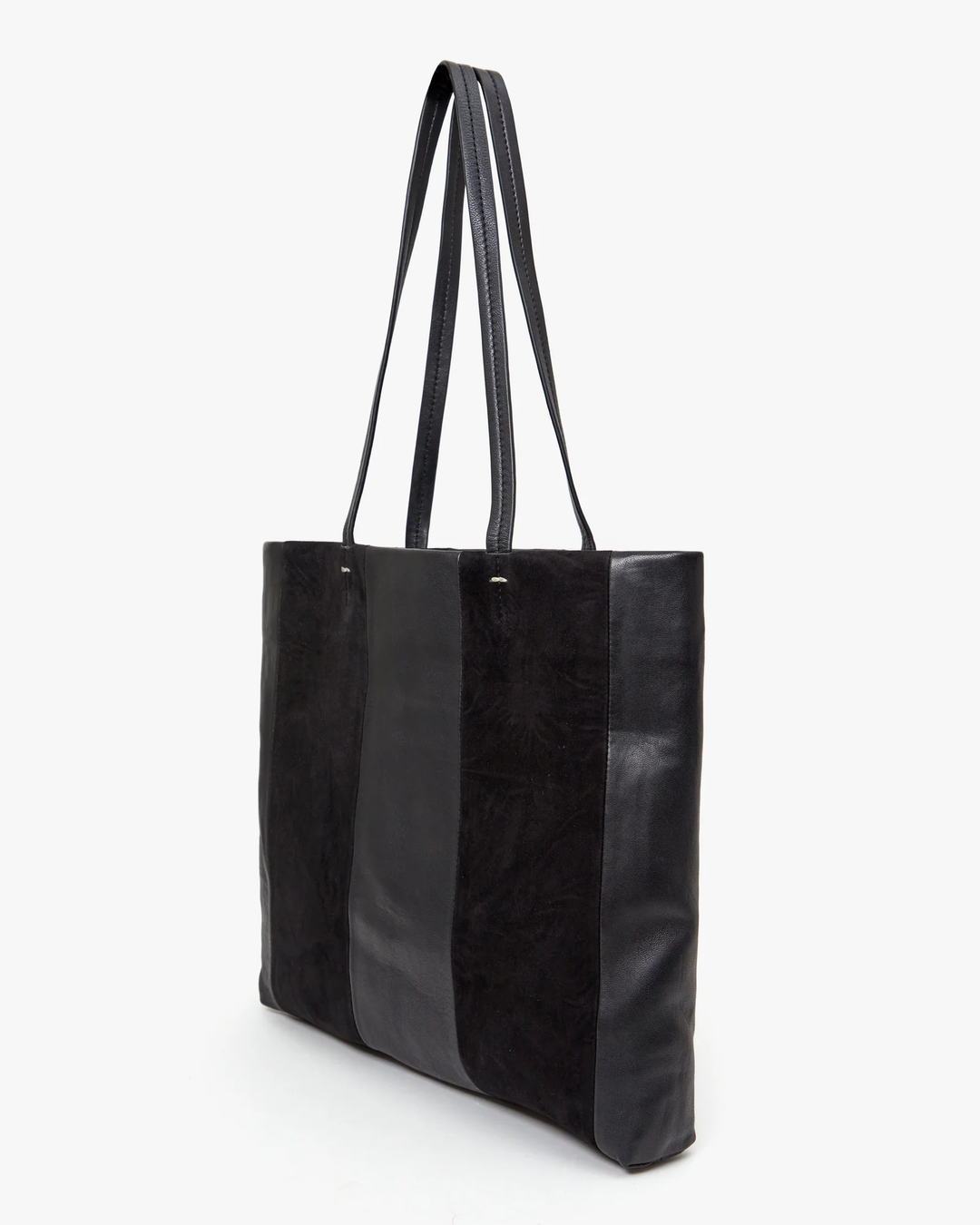 Clare V - Bande Tote in Black Suede & Nappa Patchwork