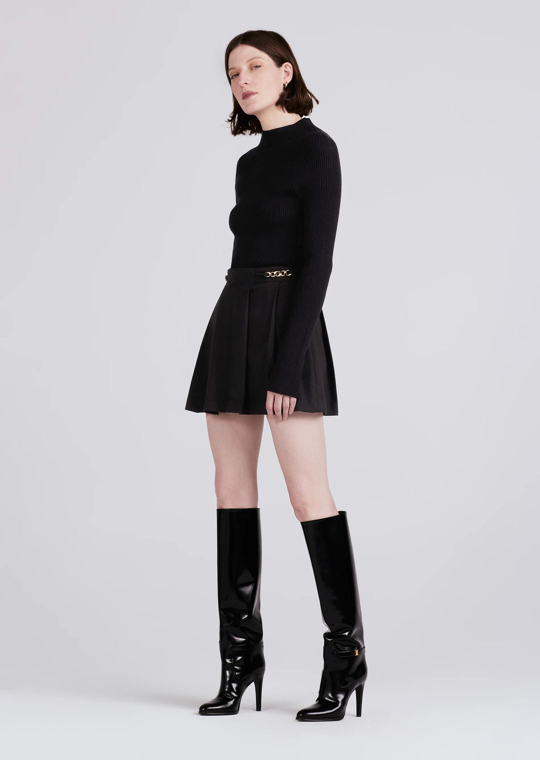 Derek Lam 10 Crosby - Filomena Knit Combo Pleated Mini Dress in Black