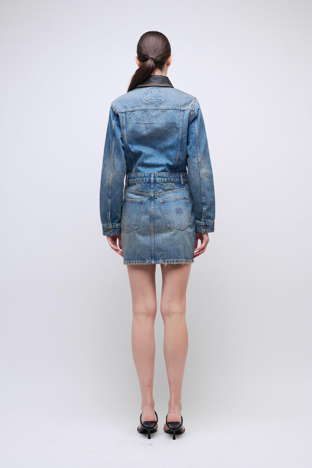 denim dress leather jacket Pieced Denim + Southwest Leather Jacket Shorts S/M