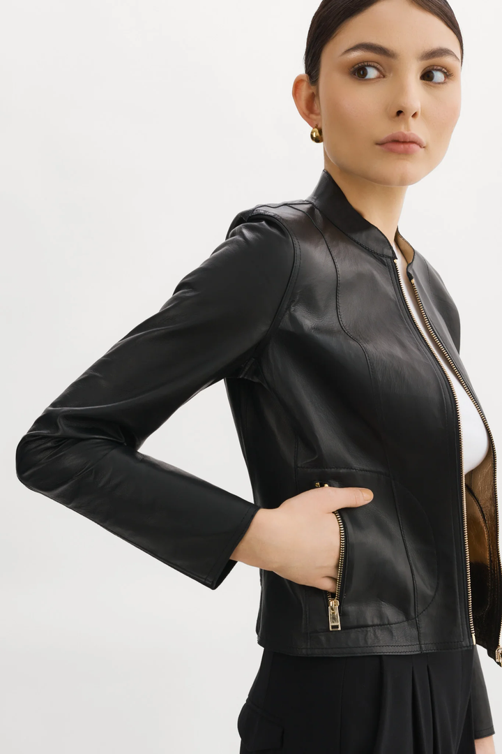LAMARQUE - Chapin Reversible Leather Bomber in Black/Gold