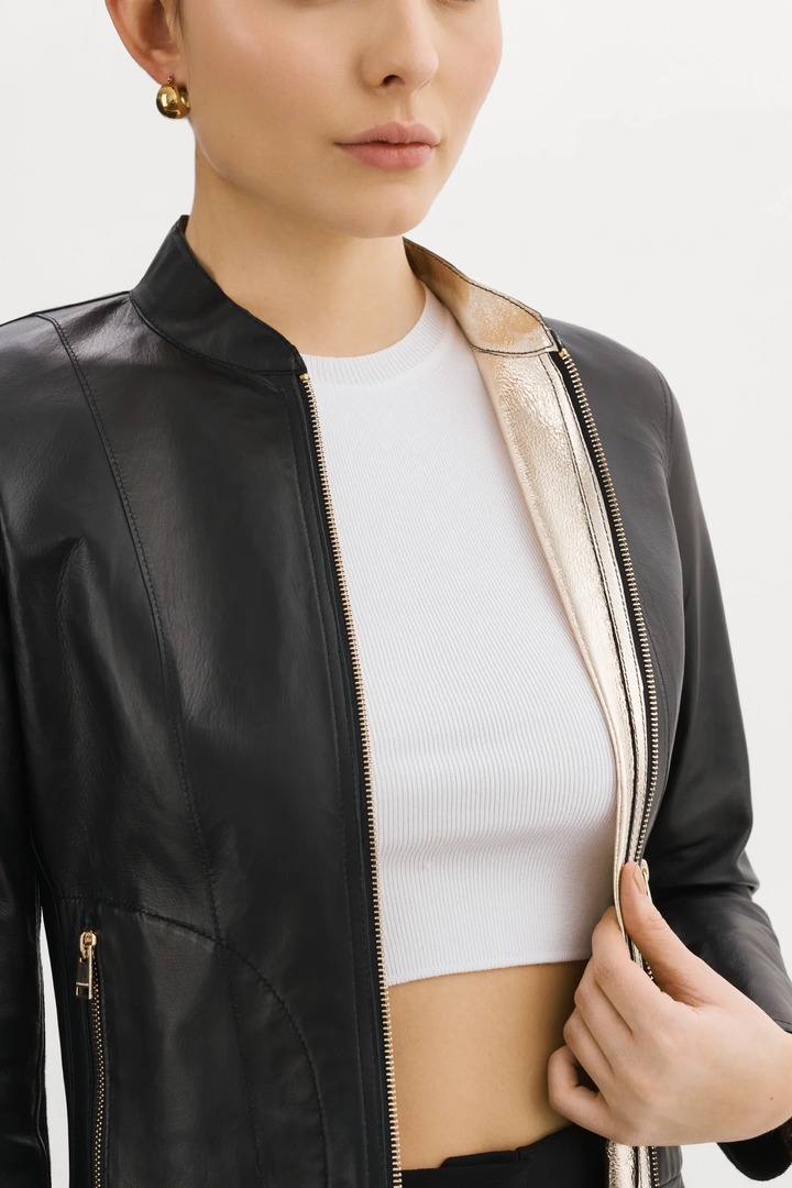 LAMARQUE - Chapin Reversible Leather Bomber in Black/Gold