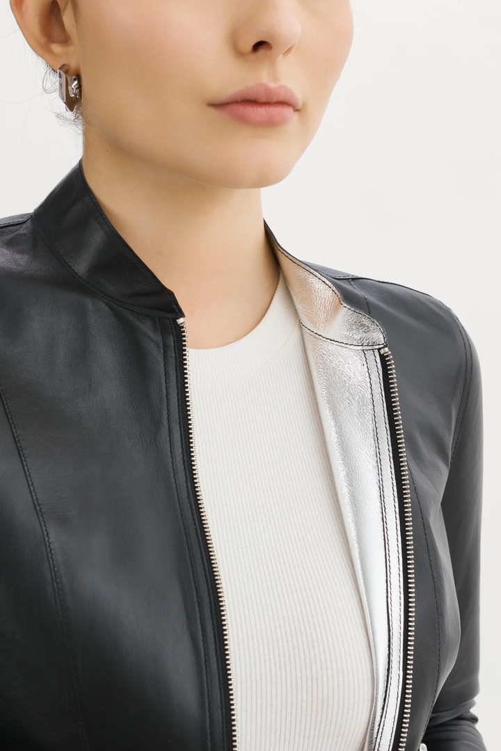 LAMARQUE - Chapin Reversible Leather Bomber in Black/Silver