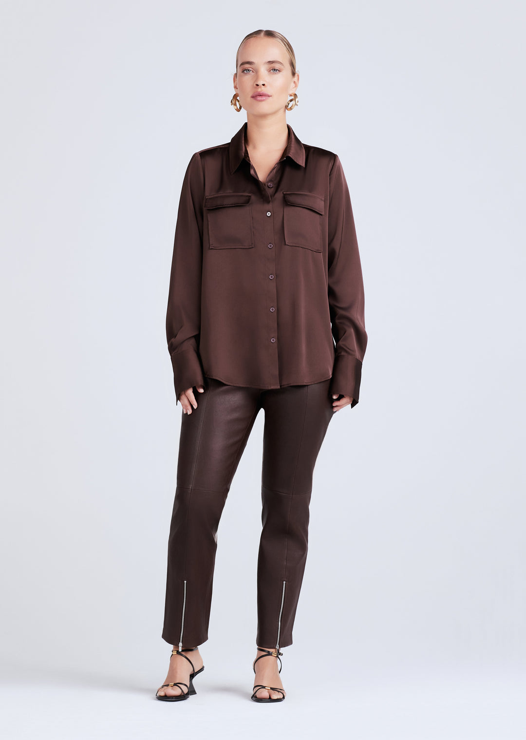 Derek Lam 10 Crosby - Lorena Button Down Blouse in Chocolate