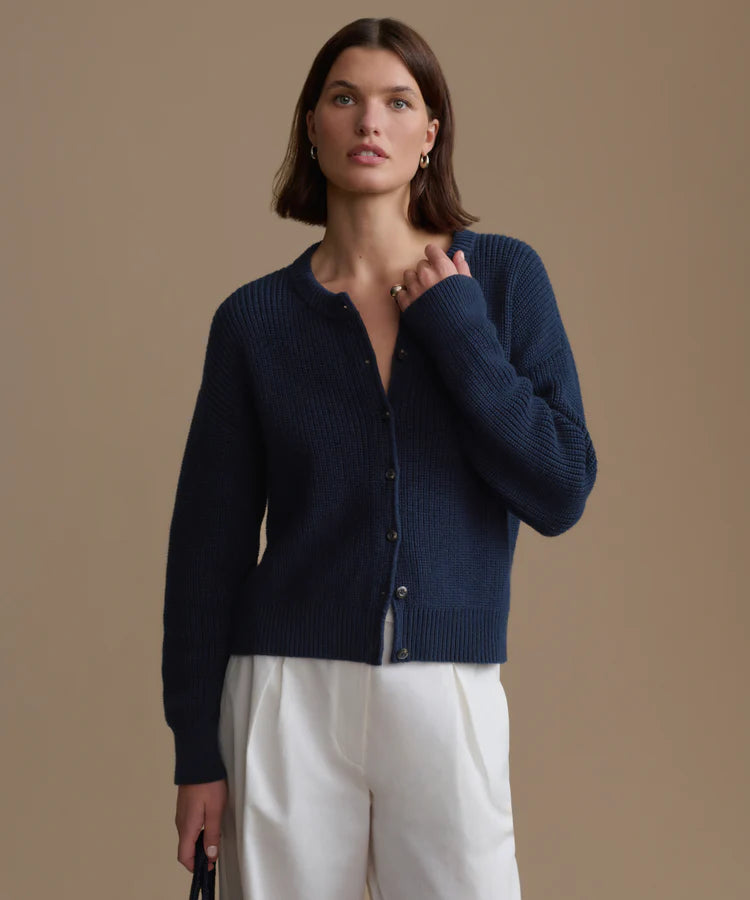 JENNI KAYNE - Cotton Hayes Crewneck Cardigan in Navy Cardigans