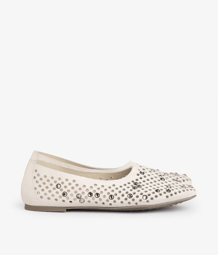 Pedro Garcia - Ariane Bedazzled Ballerina Leather Flats in Basmati