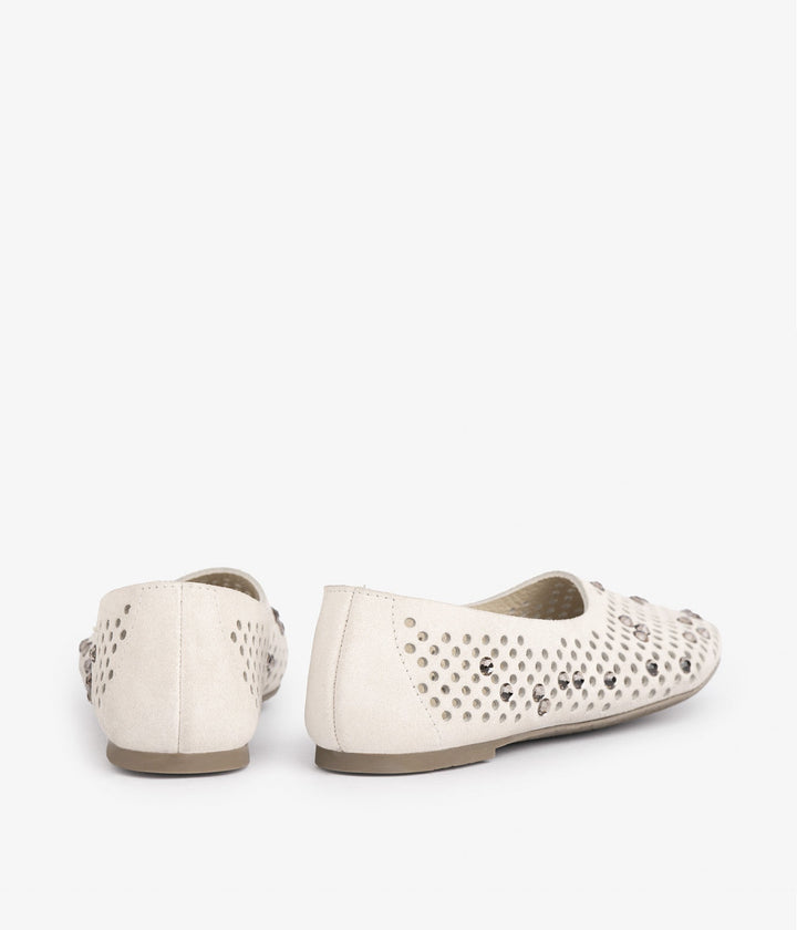 Pedro Garcia - Ariane Bedazzled Ballerina Leather Flats in Basmati