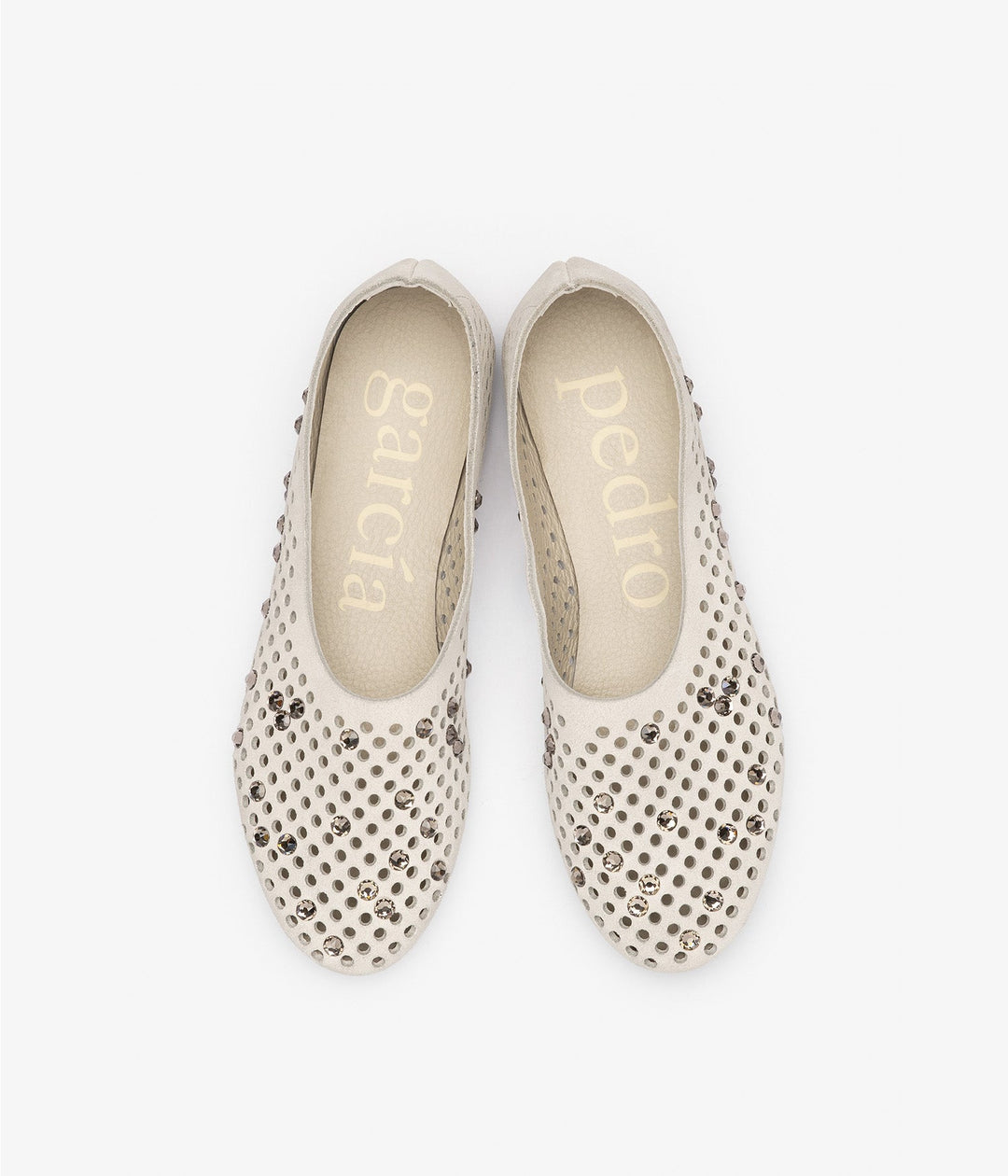 Pedro Garcia - Ariane Bedazzled Ballerina Leather Flats in Basmati