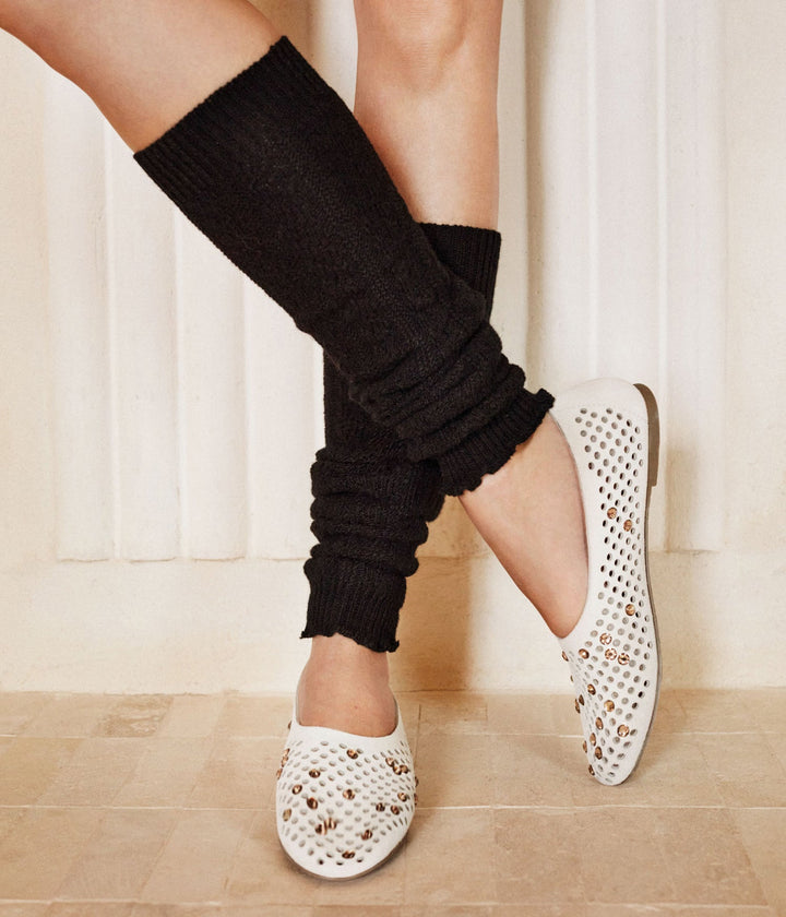 Pedro Garcia - Ariane Bedazzled Ballerina Leather Flats in Basmati