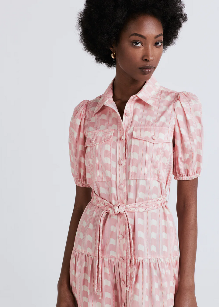 Derek Lam 10 Crosby - Daphne Puff Sleeve Shirt Dress in Pink Multi