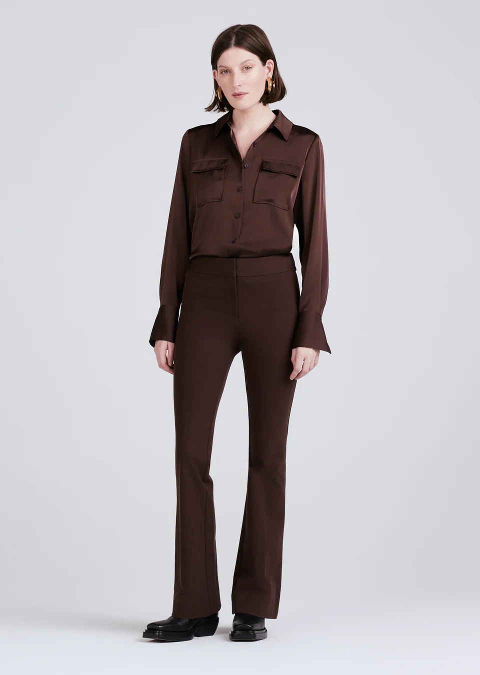 Derek Lam 10 Crosby - Crosby Flare Trouser in Chocolate Pants