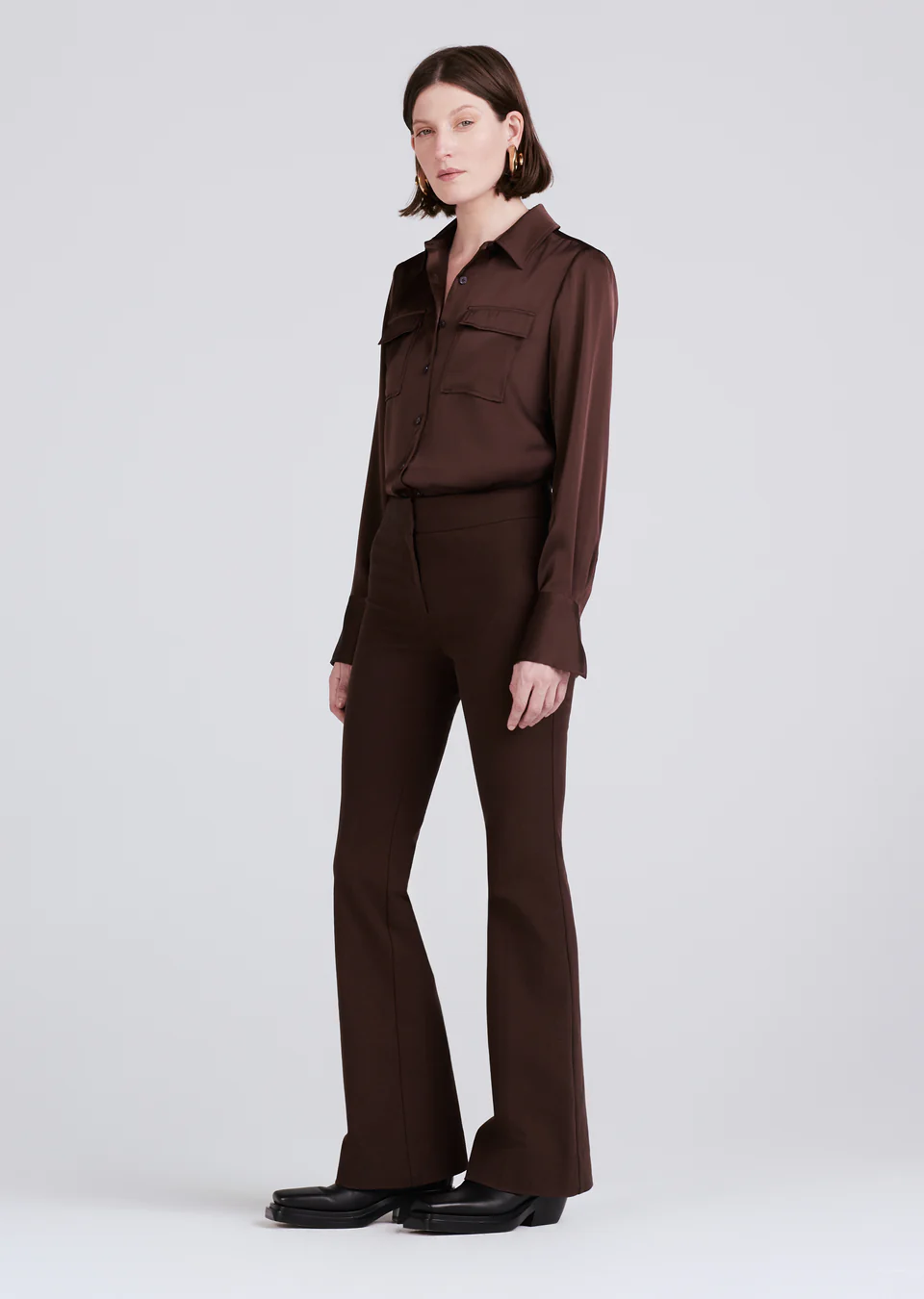 Derek Lam 10 Crosby - Crosby Flare Trouser in Chocolate Pants