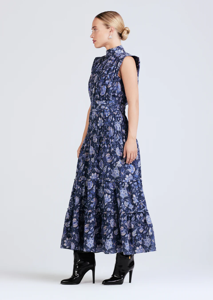 Derek Lam 10 Crosby - Junia Rouched Sleeveless Midi Dress in Navy Multi Dress