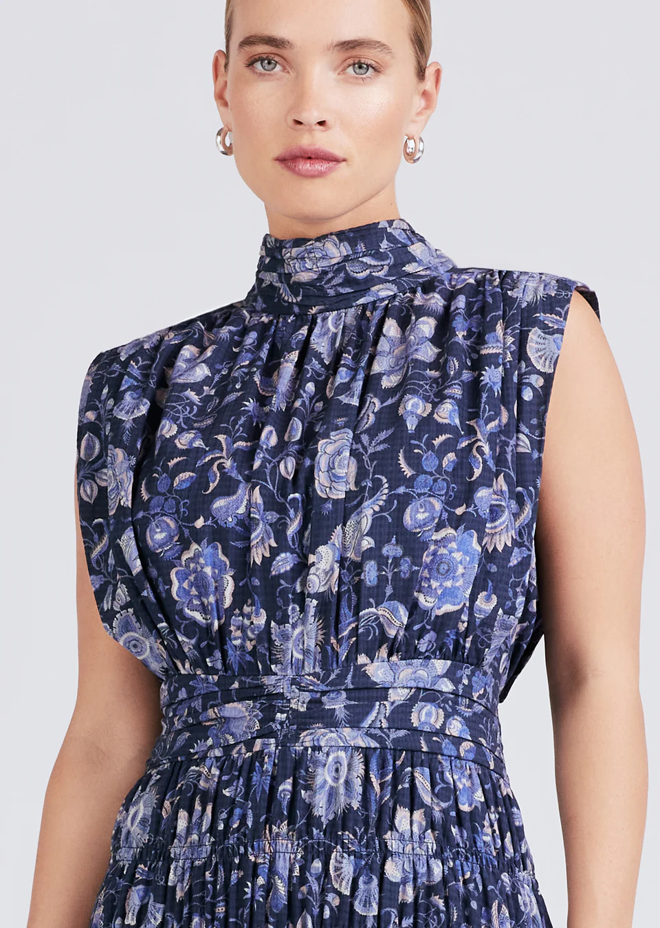 Derek Lam 10 Crosby - Junia Rouched Sleeveless Midi Dress in Navy Multi Dress