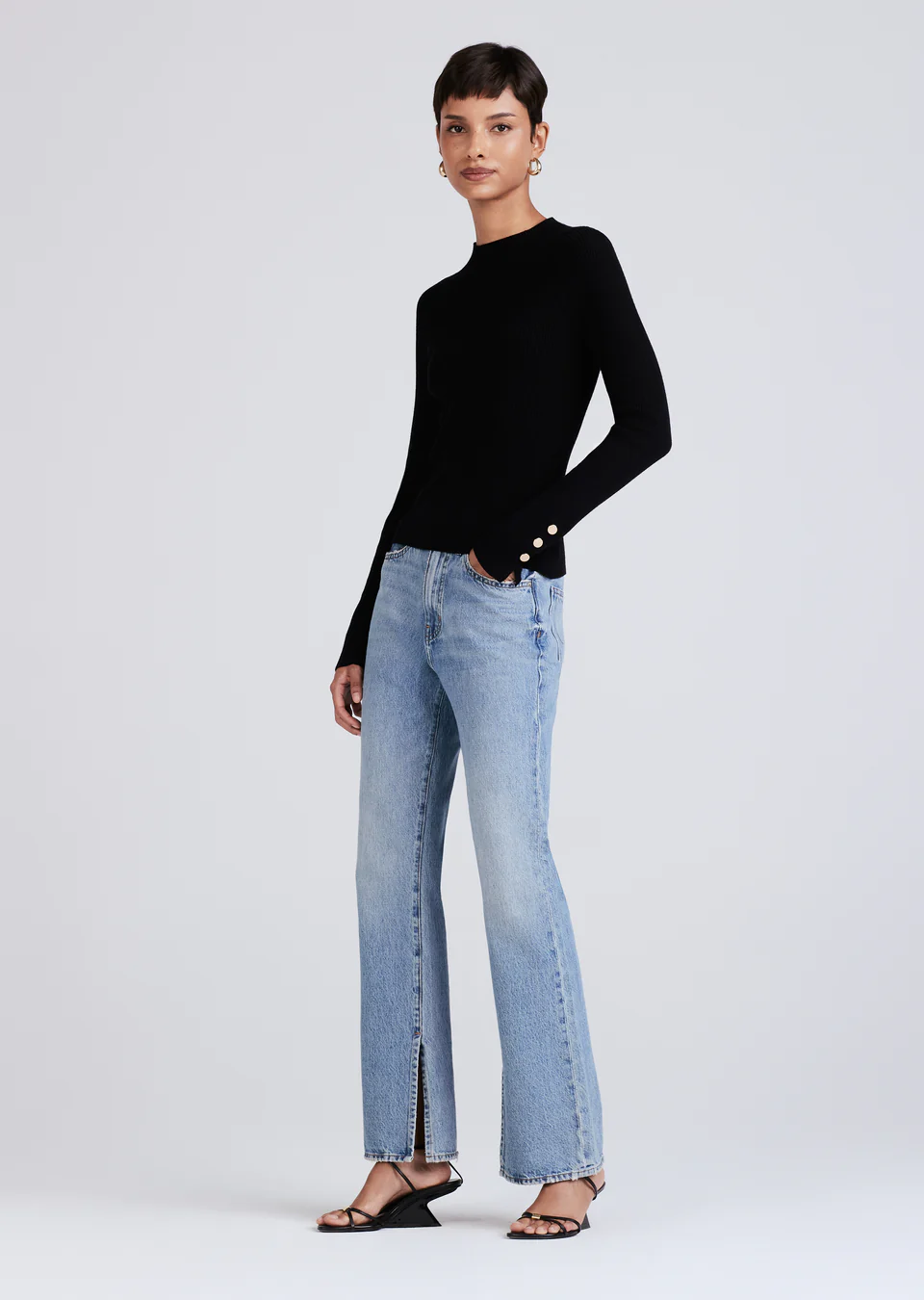 Derek Lam 10 Crosby - Kassandra Ribbed Mock Neck Sweater in Black Clothing - Sweaters
