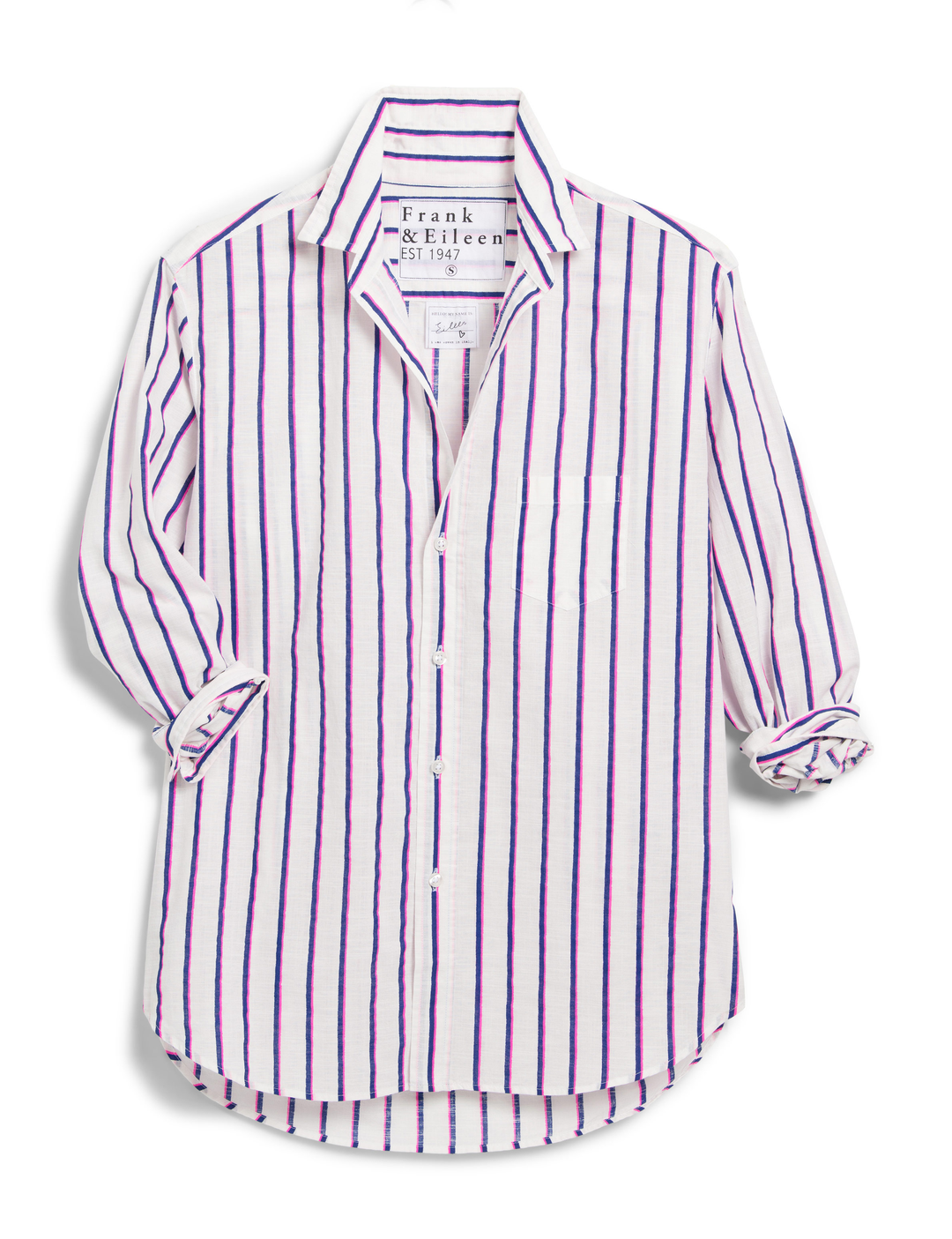 Frank & Eileen - Eileen Relaxed Button Up in Neon Pink and Blue Stripe