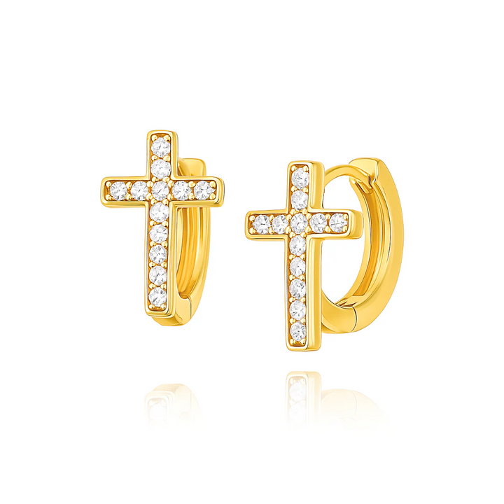ELLIE VAIL - Ridge Cross Huggie Hoop Earring in Gold Jewelry