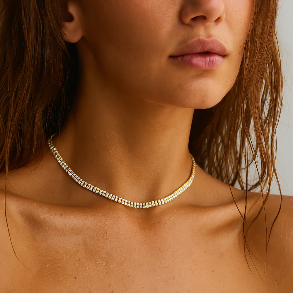 ELLIE VAIL - Rosie Double Tennis Choker Necklace in Gold Jewelry