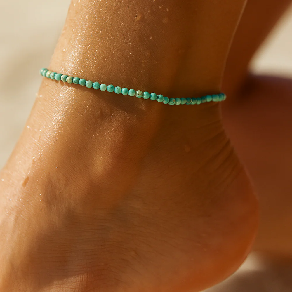 ELLIE VAIL - Sander Turquoise Beaded Anklet in Gold Jewelry