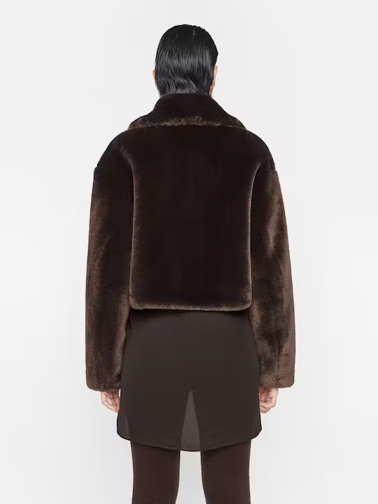 Frame - Faux Fur Zip Up Jacket in Espresso