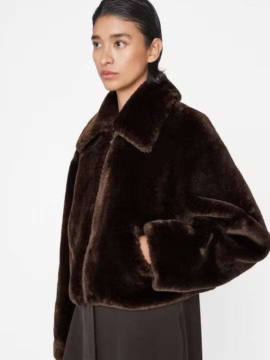 Frame - Faux Fur Zip Up Jacket in Espresso