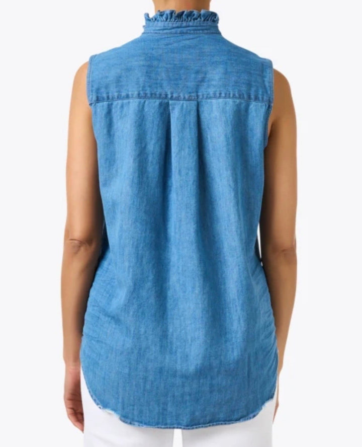 Frank & Eileen - Ruffle Fiona Sleeveless Button up Shirt in Vintage Stonewash Indigo