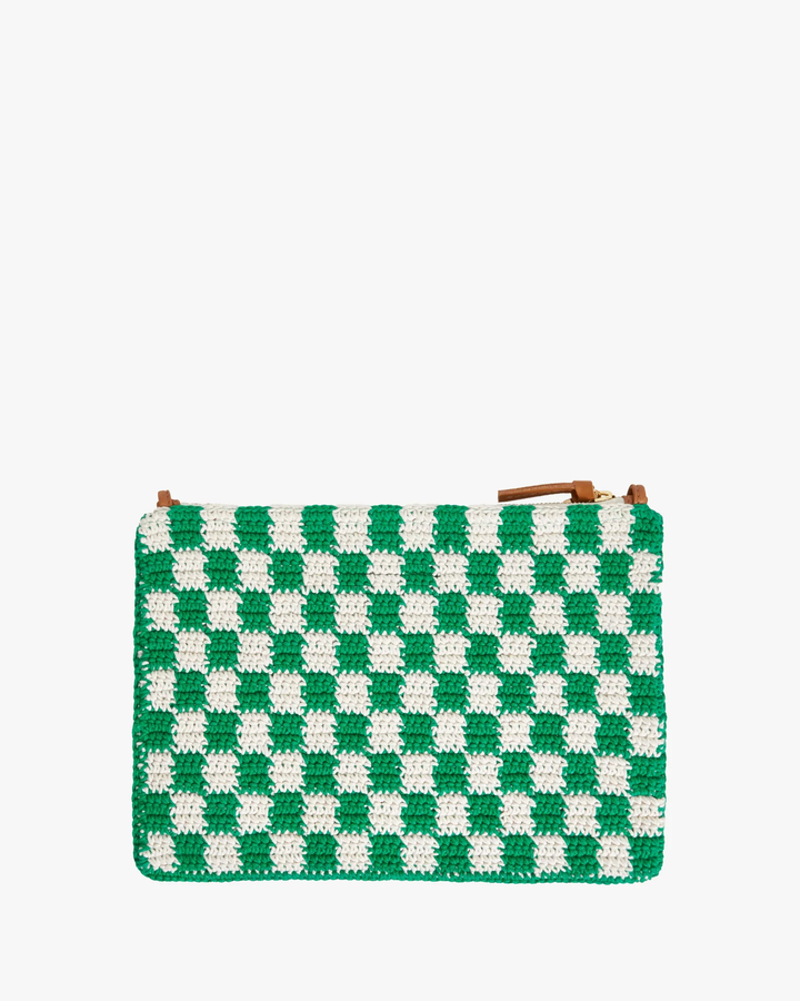 Clare V. - Flat Clutch w/tabs in Sea Green & Cream Mini Crochet Checker
