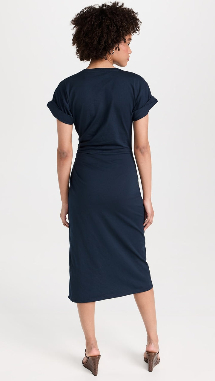 Frame - Faux Wrap Midi Dress in Navy