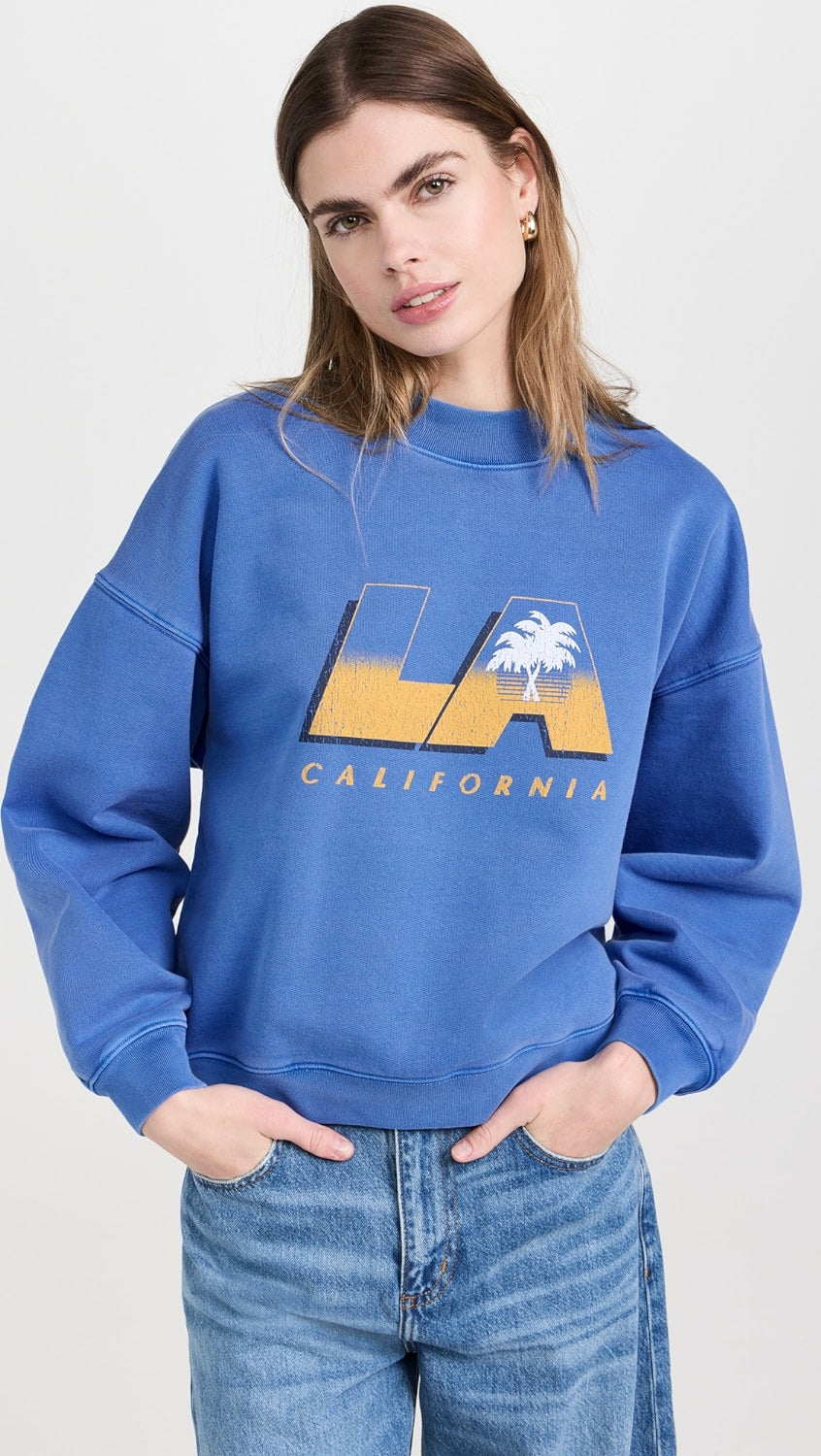 Frame - Vintage LA Sweatshirt in Washed Bright Blue