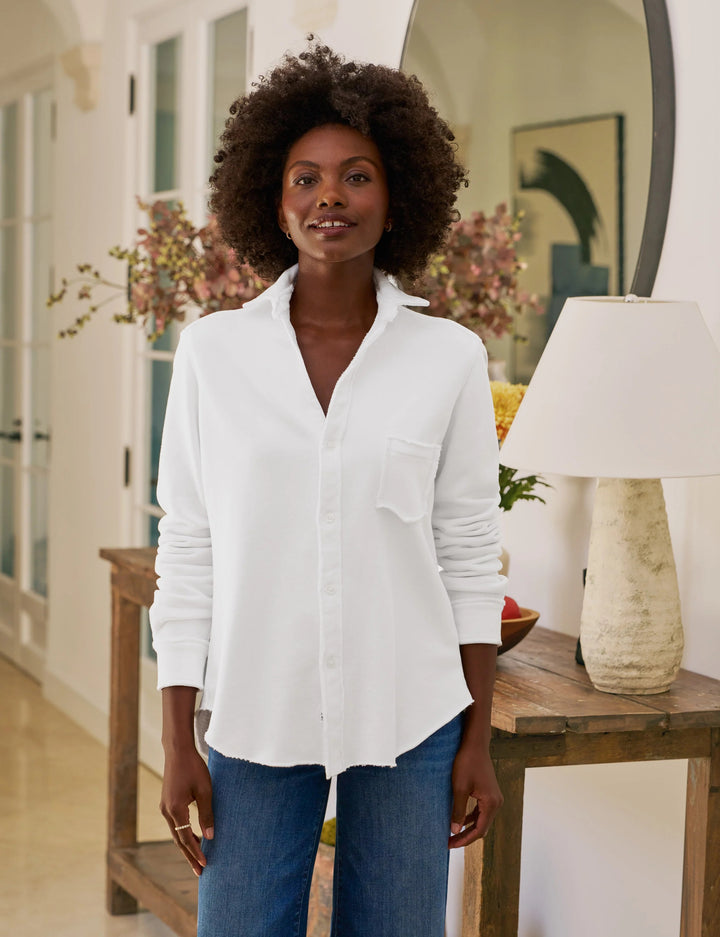 Frank & Eileen - Eileen Button Up Triple Fleece in White Clothing