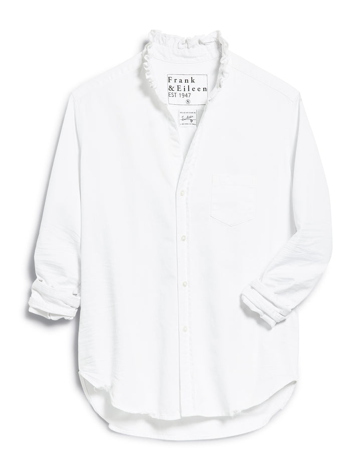 Frank & Eileen - Eileen Ruffle Relaxed Button Up Shirt in White Italian Color Denim Button Up Shirt