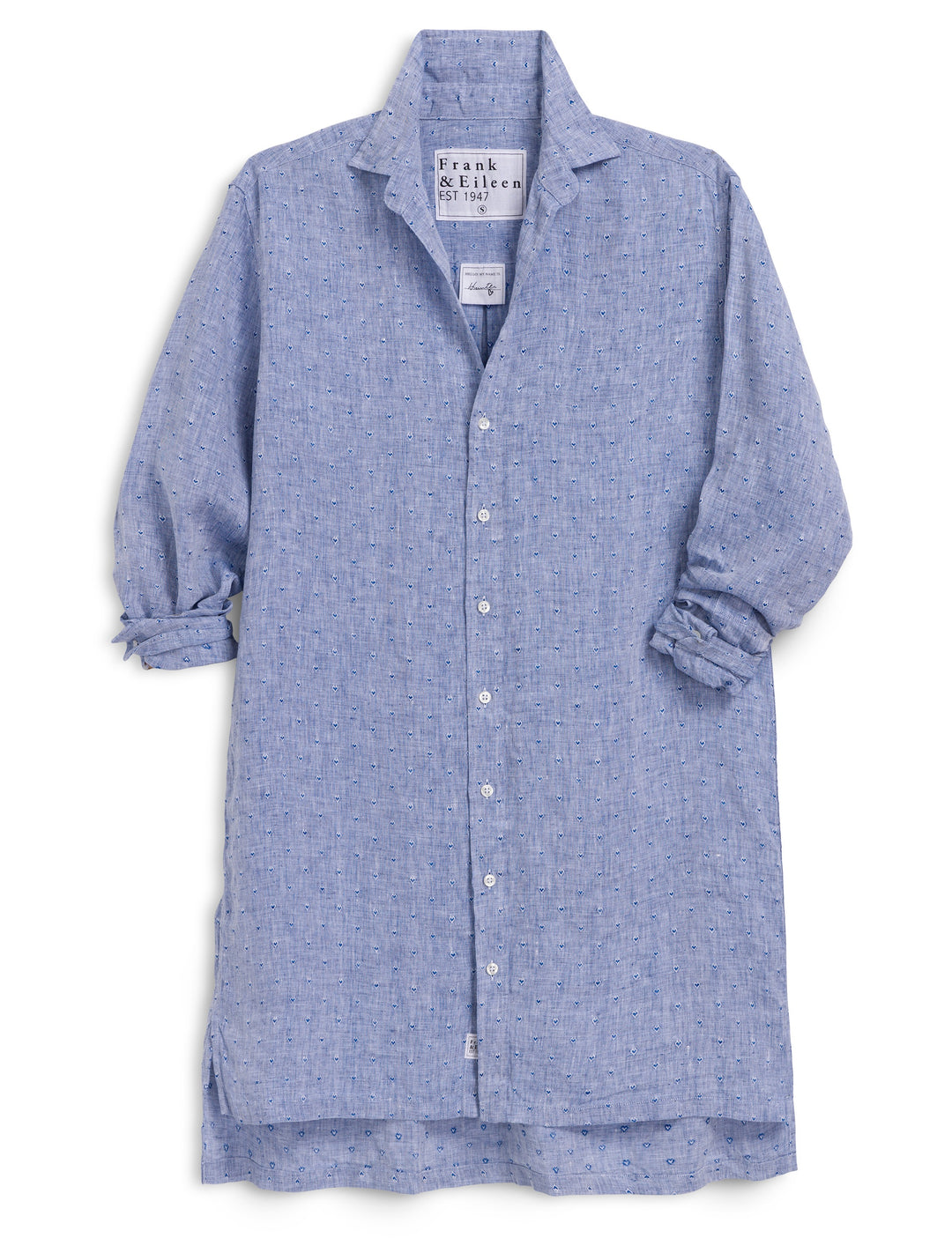 FRANK & EILEEN - Hunter Step Hem Dress in Blue Linen Hearts