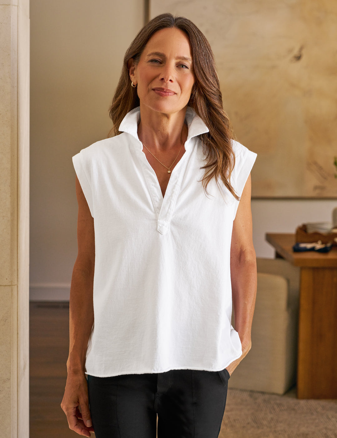 FRANK & EILEEN - Olivia Popover Collar Tank in White Tank Top