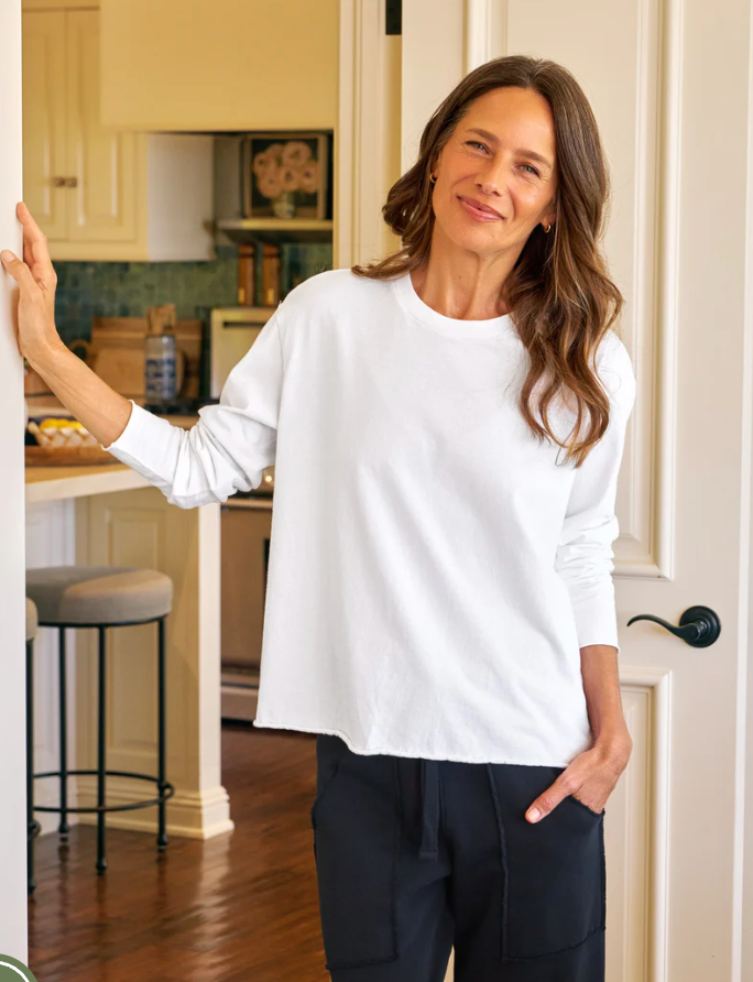 Frank & Eileen - Quinn Long Sleeve Crewneck Tee in White Heritage Jersey Tops