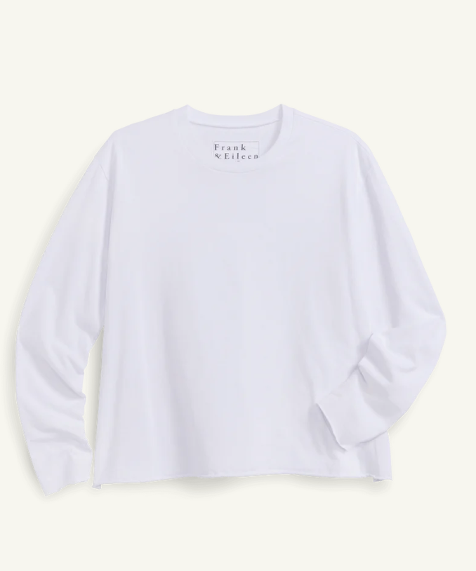 Frank & Eileen - Quinn Long Sleeve Crewneck Tee in White Heritage Jersey Tops