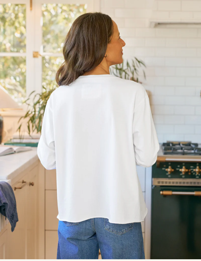 Frank & Eileen - Quinn Long Sleeve Crewneck Tee in White Heritage Jersey Tops