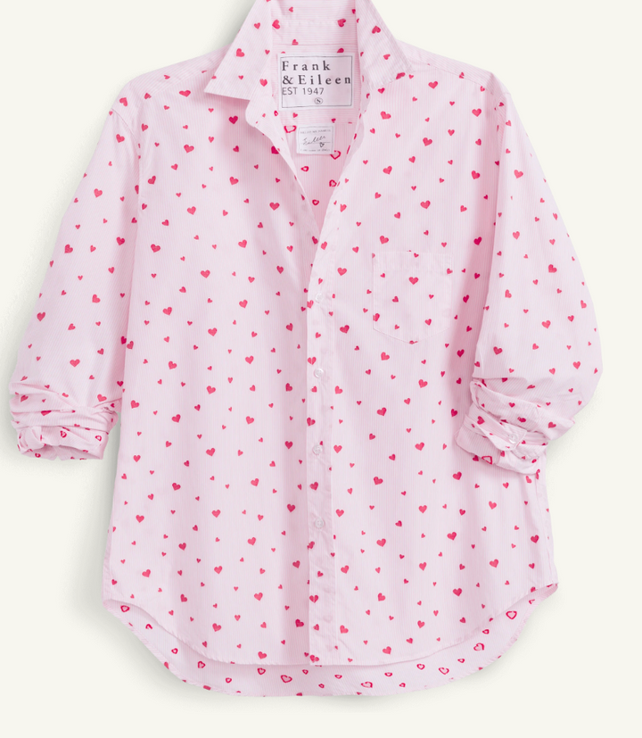 Frank & Eileen - Silvio Untuckable Button Up Shirt in Pink Stripe Hearts Tops